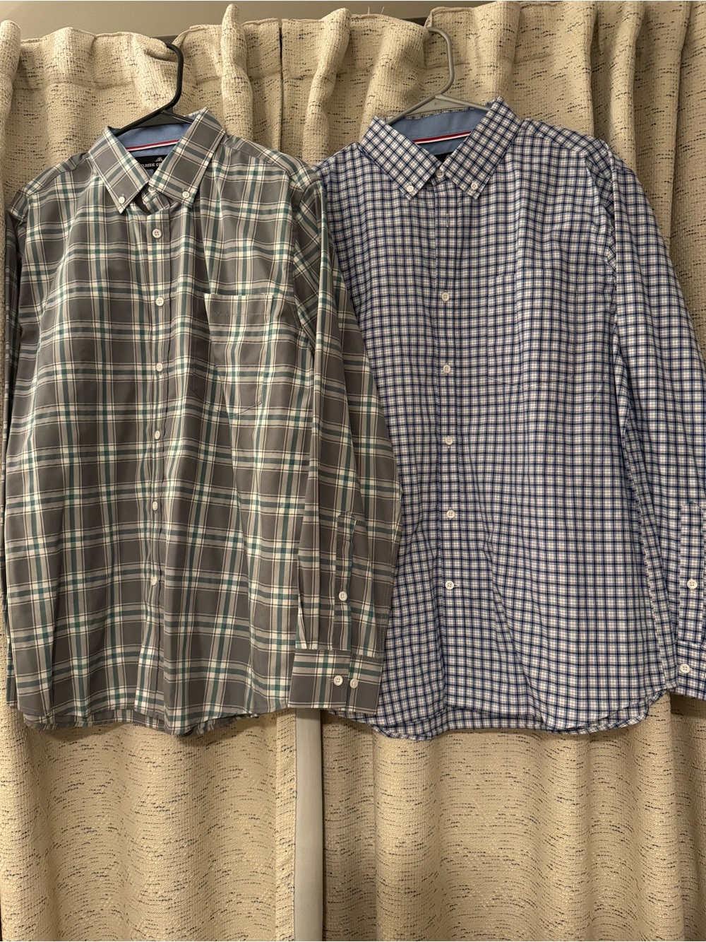 Men's Long-Sleeve Plaid Button-Up Shirts - Blue & Gray